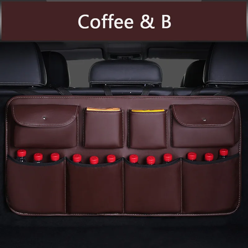 PU Автомобильная Задняя сумка для хранения на спинку сиденья мульти Висячие сетки карман сумка-Органайзер для багажника Авто многофункциональные Средства для укладки - Название цвета: coffee -B