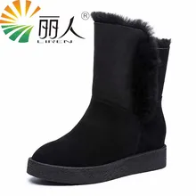 Фотография LIREN Winter Women Boots Mid-Calf Down Boots Female Increase Ladies Snow Boots Girls Winter Shoes Woman Plush Insole Botas Mujer