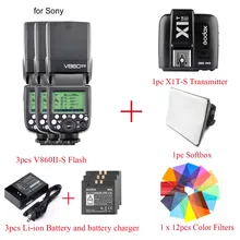 Godox Винг v860ii 3 шт. v860ii-s литий-ионный Батарея флэш-памяти для Sony A7 a7s A7R A7 II a6300 Ми Горячий башмак + цвет фильтр + Софтбоксы + x1t-s