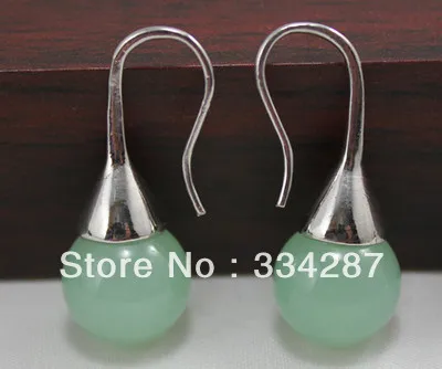 

Hot selling> 6 color!12mm green/pink/yellow/red/blue/purple jade tiger stone dangle earring -Bride jewelry free shipping