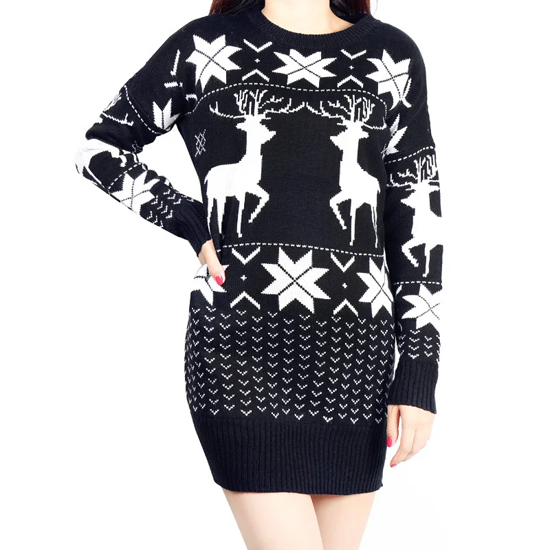 Осенне-зимнее платье, рождественское платье со снежинками и рисунком оленя, толстый теплый тонкий шерстяной вязаный свитер, платья, пуловер, женские платья