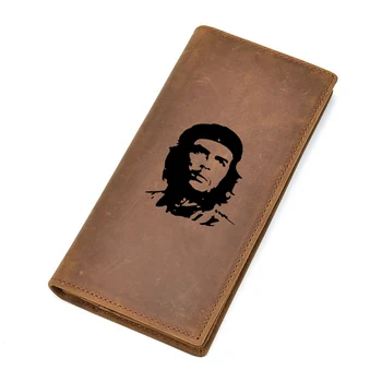 

Functional Wallet Men Engraved Picture Che Guevara Leather Purses RFID Protection Multi Card Holders Zipper Long Casual Wallets