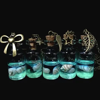 

10PCS Hot cute Handmade Luminous sand Ocean glass globe cover Drifting Bottle chain Necklace Gift glass vial Pendant diy Jewelry
