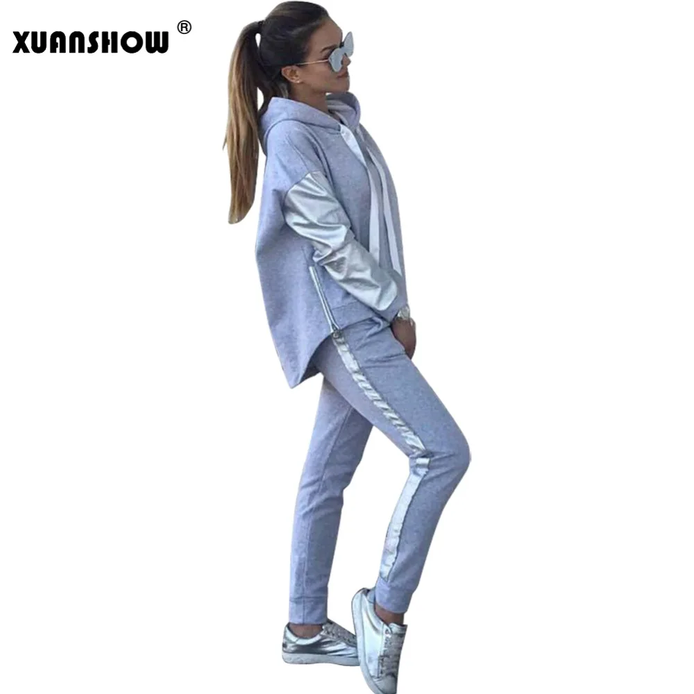 XUANSHOW Fashion Cotton Tracksuit Women Loose Clothes Outfits Autumn Winter Patchwork Long Sleeve Hoodies+Long Pants 2 Piece Set