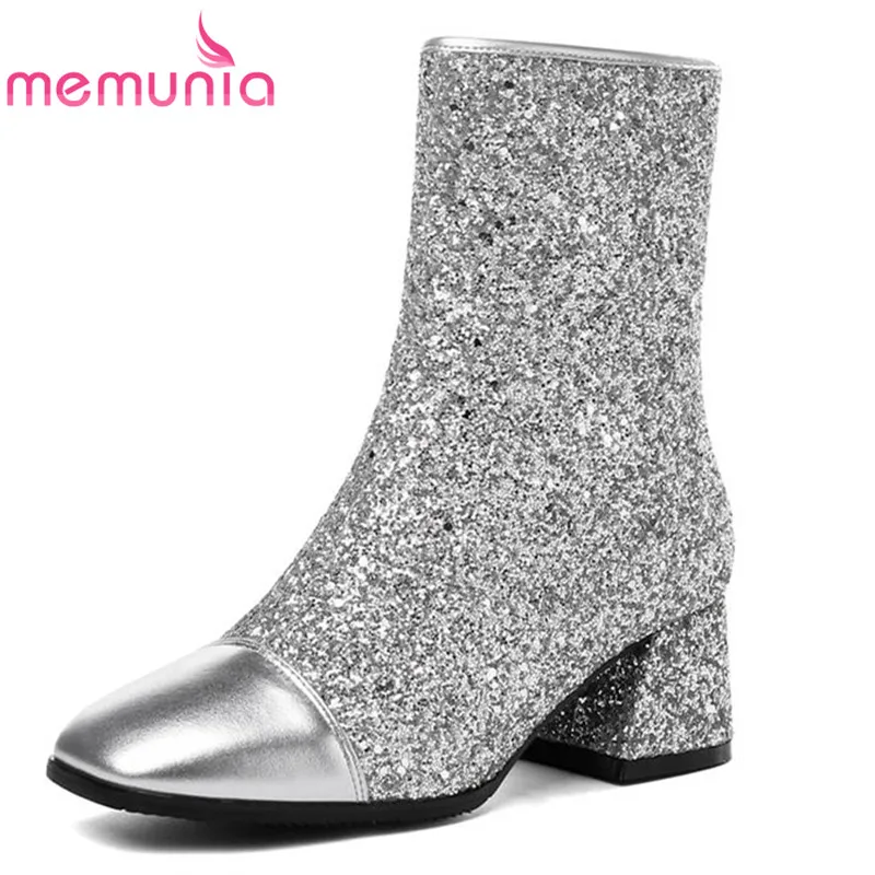 

MEMUNIA 2018 new fashion female shoes genuine leather ankle boots simple zipper elegant autumn winter high heels boots