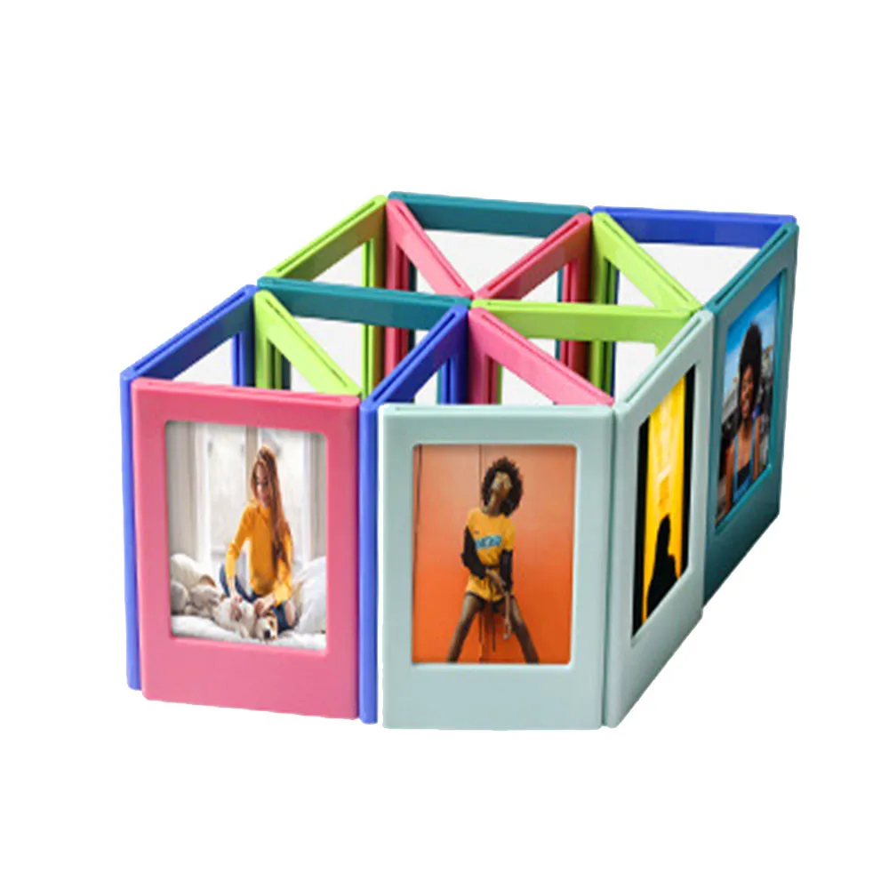 

16 Pcs Photo Frames Magnetic Mini 3 inch Combination Assembly Style Photo Holder Refrigerator Stickers Table Decoration Blocks