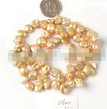 

Miss00253 6x8mm freeform yellow color cultured Pearl beads strand 15" 5pc