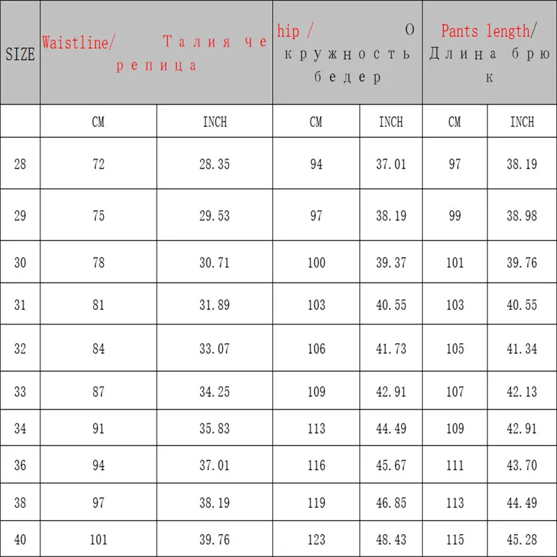 size de pantalon de hombre