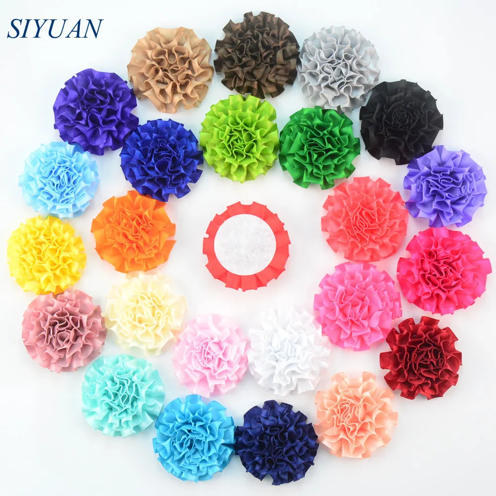 

30pcs/lot DIY Boutique Mini Fluffy Ruffled Satin Ribbon Flowers with Flat Back for Headbands Hair Accessories Mix Color FH40