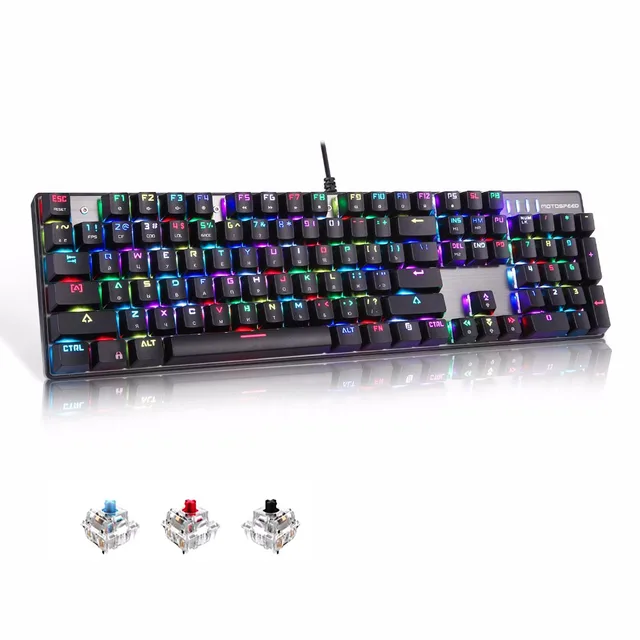 Best Price Ruissian MOTOSPEED CK104 Wired Keyboard Mechanical Keyboard Ergonomic Virtual Keyboards with Backlit for Gamer Computer 