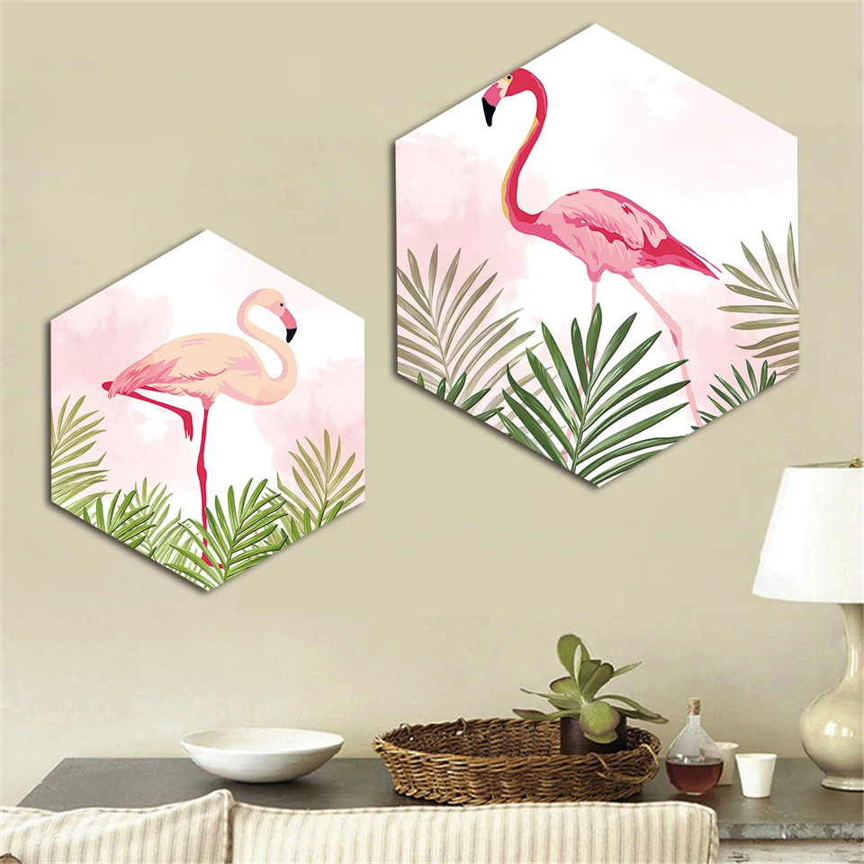 

Wall Art Canvas Paintings Picture Prints Nordic Hexagon Pink Flamingos Poster Home Decor For Living Room Modular Frame Brand New