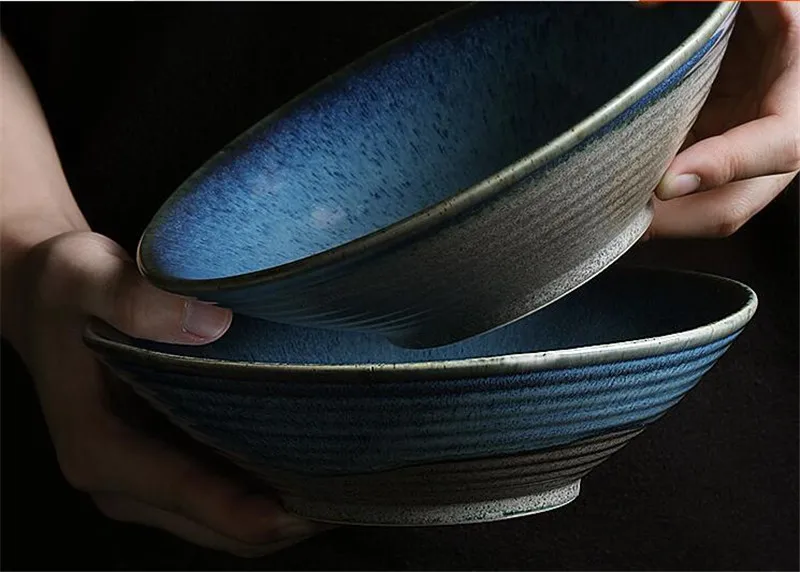 NIMITIME Japanese Ceramic Noodle Soup Bowl Ramen Salad bowl Big Shallow Kiln Dinner Bowl