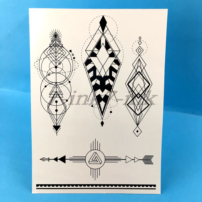 

Waterproof Temporary Tattoo Sticker large geometry rhombus Round arrow tattoo flame tatto stickers flash tatoo fake tattoos