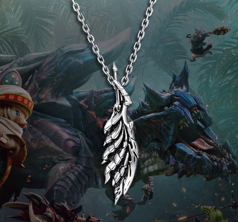 Monster Hunter Mhw Dinovaldo Sword Cool Necklace Pendant Anime 925