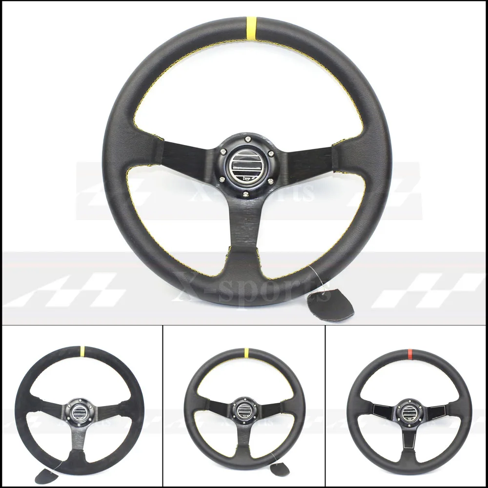 

SP car Sport steering wheel racing type High quality universal 14inches 350MM Aluminum+bullhide or PVC or suede 3 style