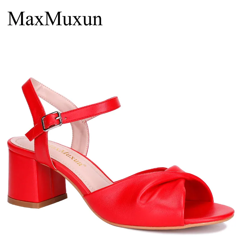 

MaxMuxun Women Ankle Strap Summer Sandals Low Block Heels Bow Embellished Open Toe Red Pink Black Sexy Dance Shoes