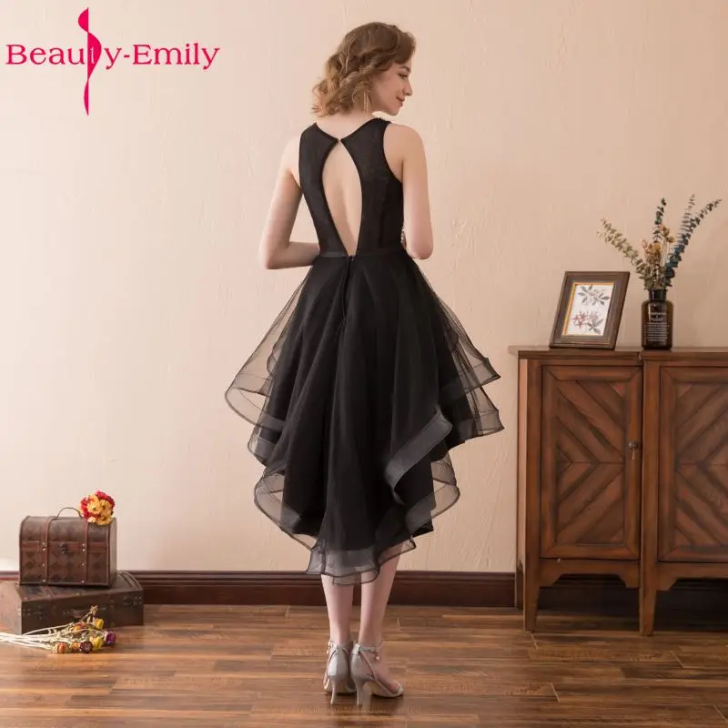 Beauty Emily Sexy Black Asymmetrical Cocktail Party Dresses Party Prom Dresses Sleeveless Backless Formal Occasion Dress