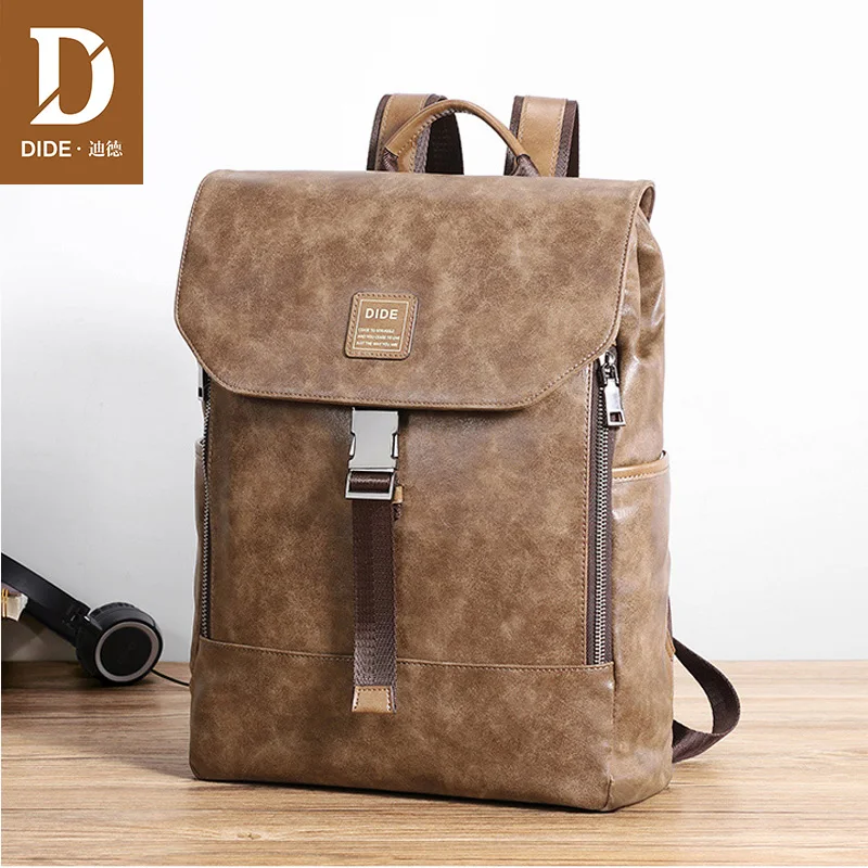 

DIDE Cover Anti-theft Backpack 14 inch Laptop Backpack PU Leather School Bags For Teenage Girls Bag Travel Bag Men Women 787