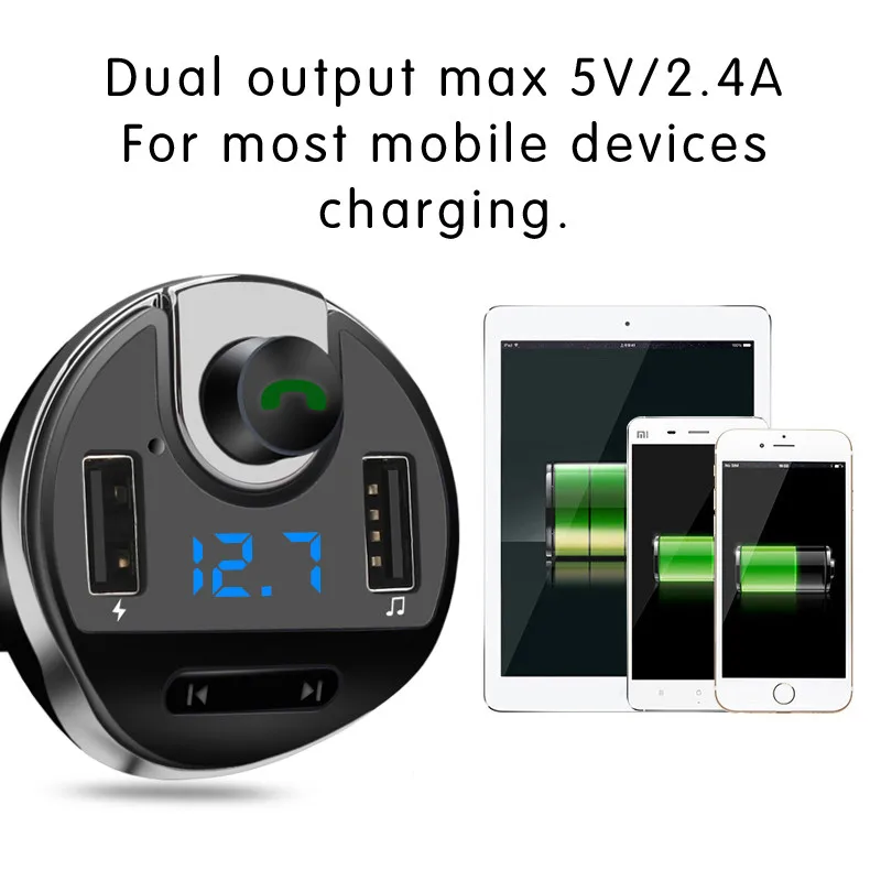 JINSERTA Car MP3 Audio Player Bluetooth FM Transmitter Wireless Modulator Car Kit HandsFree w/TF Slot 2 USB Port