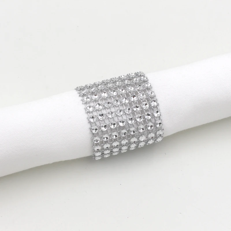 50Pcs/Lot Silver Plastic Rhinestone Wrap Napkin Ring Napkin Buckle