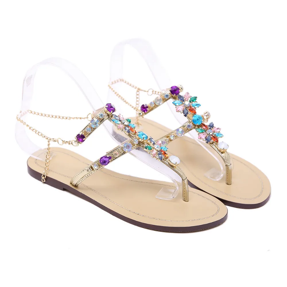 FREE SHIPPING Women Rhinestones Chains Gladiator Flat Sandals JKP1615 ...