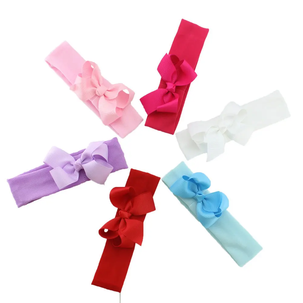 

6pcs/lot Hot sale Girl's ribbon bow wide cotton headband baby kid girls head band hair wear