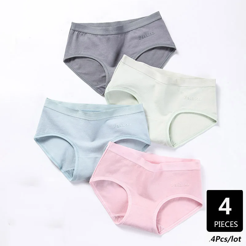 

WLSD 4Pcs/Lot Cotton Panties 2019 Women Underwear Breathable Women's Panty Lady Low-Waist Briefs Seamless Lingerie Plus Size XXL
