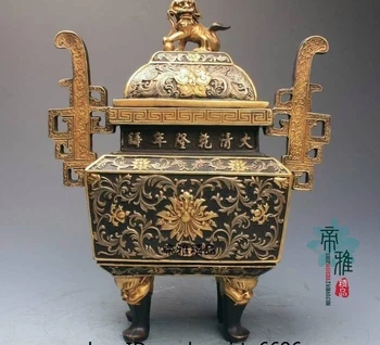

China Palace Royal Pure Copper 24K Gold Gild Foo Dog Lion Incense Burner Censer