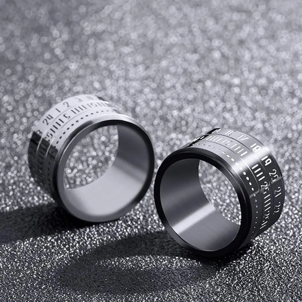Новые мужские вращающиеся кольца времени титановые стальные арабские часы с календарем кольца черные часы кольцо для мужчин ювелирные изделия