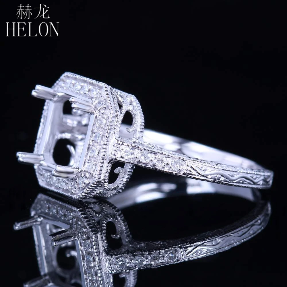 HELON 8x8 мм Подушка Solid 10 к белое золото 0.2ct из натуральной Алмазы обручальные свадебные уникальные украшения полу крепление кольцо