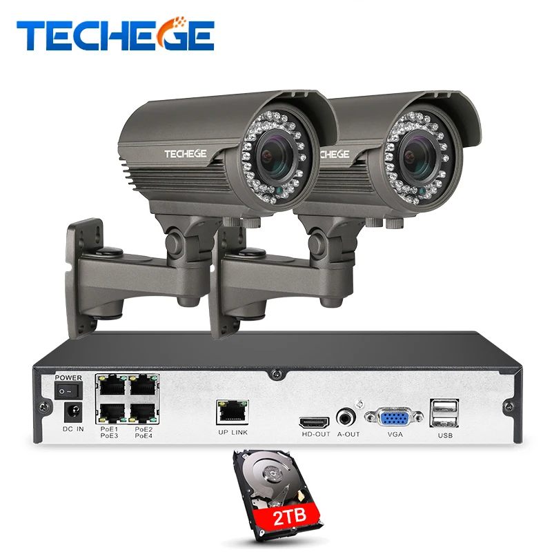 Techege 4CH видео Системы H.265 PoE NVR 2560*1440 2 8 12 мм ручные линзы 4MP IP Камера Ночное видение POE
