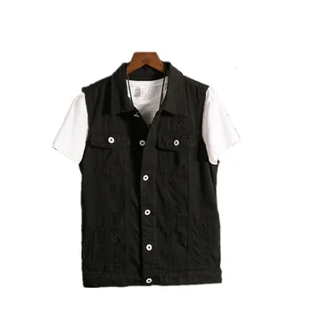 

6XL 2019 Plus Size Denim Vest Mens Sleeveless Jackets Fashion Washed Jeans Waistcoat For Mens Tank Top Cowboy Male Ripped Jacket