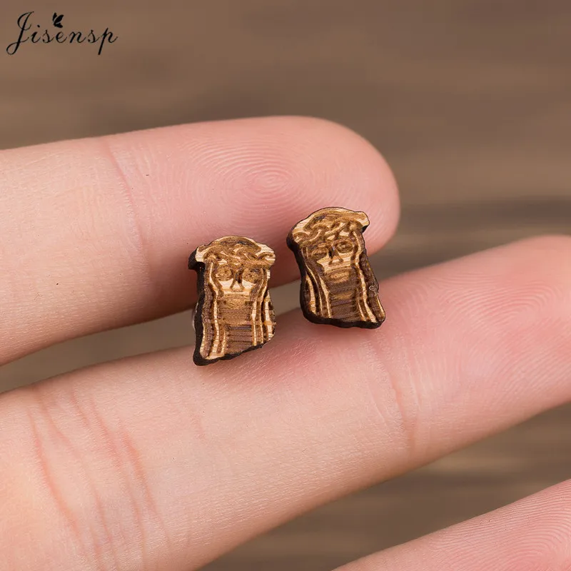 

Jisensp Vintage Sphinx Stud Earring Wooden Jewelry for Women Egyptian Style Unique Mummy Stud Earrings Best Gift bijoux