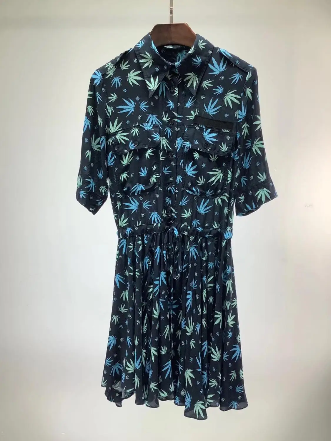 

Brand Fashion Women's High-end Luxury Summer Elegant Slim Lapels Sleeve Printed Dress