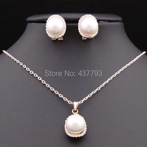 

SWOUR Color Gold New Jewelry Rhinestone Shell Pearl Unique Chain Necklace + Earrings Jewelry Sets N737
