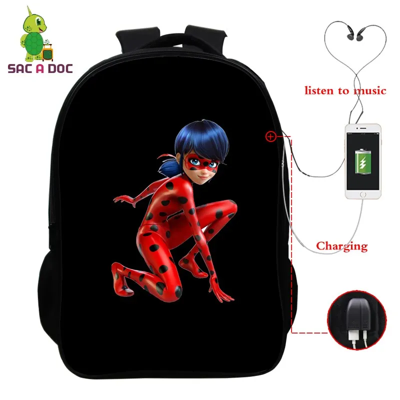 

Miraculous Ladybug Backpack Casual Bookbags For Teenage Girls Laptop Backpacks Men Travel Bag Women School Bags USB Charging