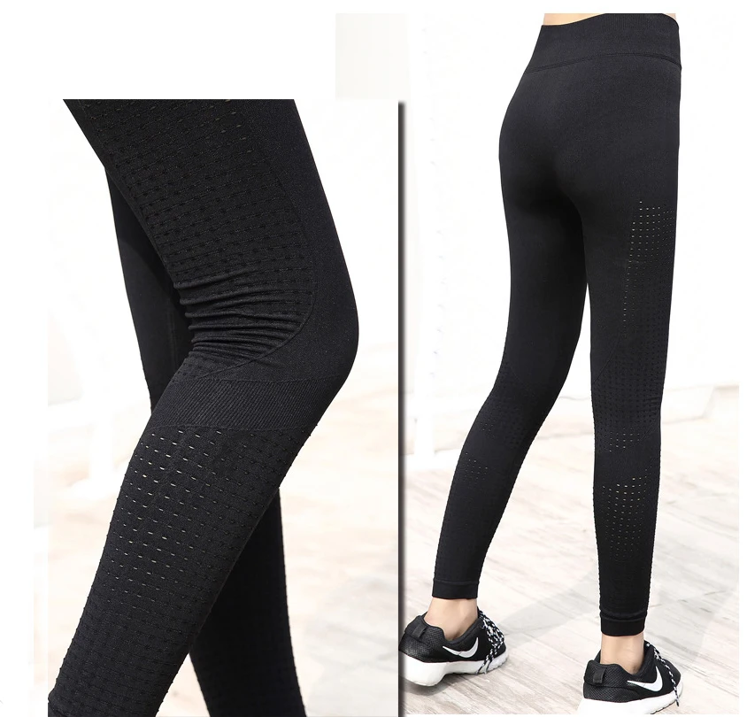 Women Slim high elastic yoga pants Side slant mesh Breathable Fitness