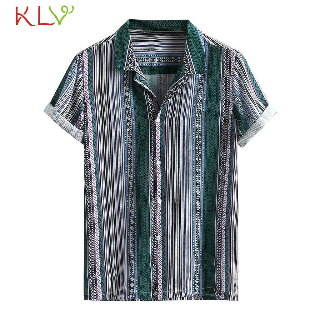 Blouse Shirt Men Rainbow Striped Hawaiian Holiday Short Sleeve Summer Casual Harajuku Top Camisa Hombre Street Clothes 19Je