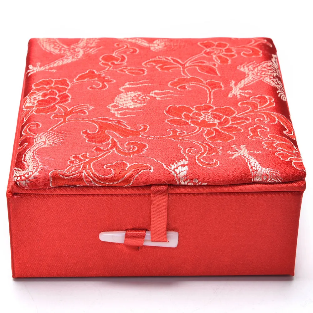 Ожерелье Серьги Кольца упаковка для хранения для женщин Свадебная вечеринка подарок ткань китайская Роскошная традиционная вышивка коробка ювелирных изделий