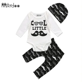 

Mikrdoo 2018 3PCS Baby Clothing Newborn Baby Boys Little Man Romper Tops Long Moustache Pants +Hat Outfits Set
