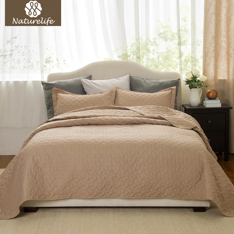 Naturelife Camel color Quilt Set Bedspread Bed Cover Quilted Bedding Set Duvet Cover Pillowcase