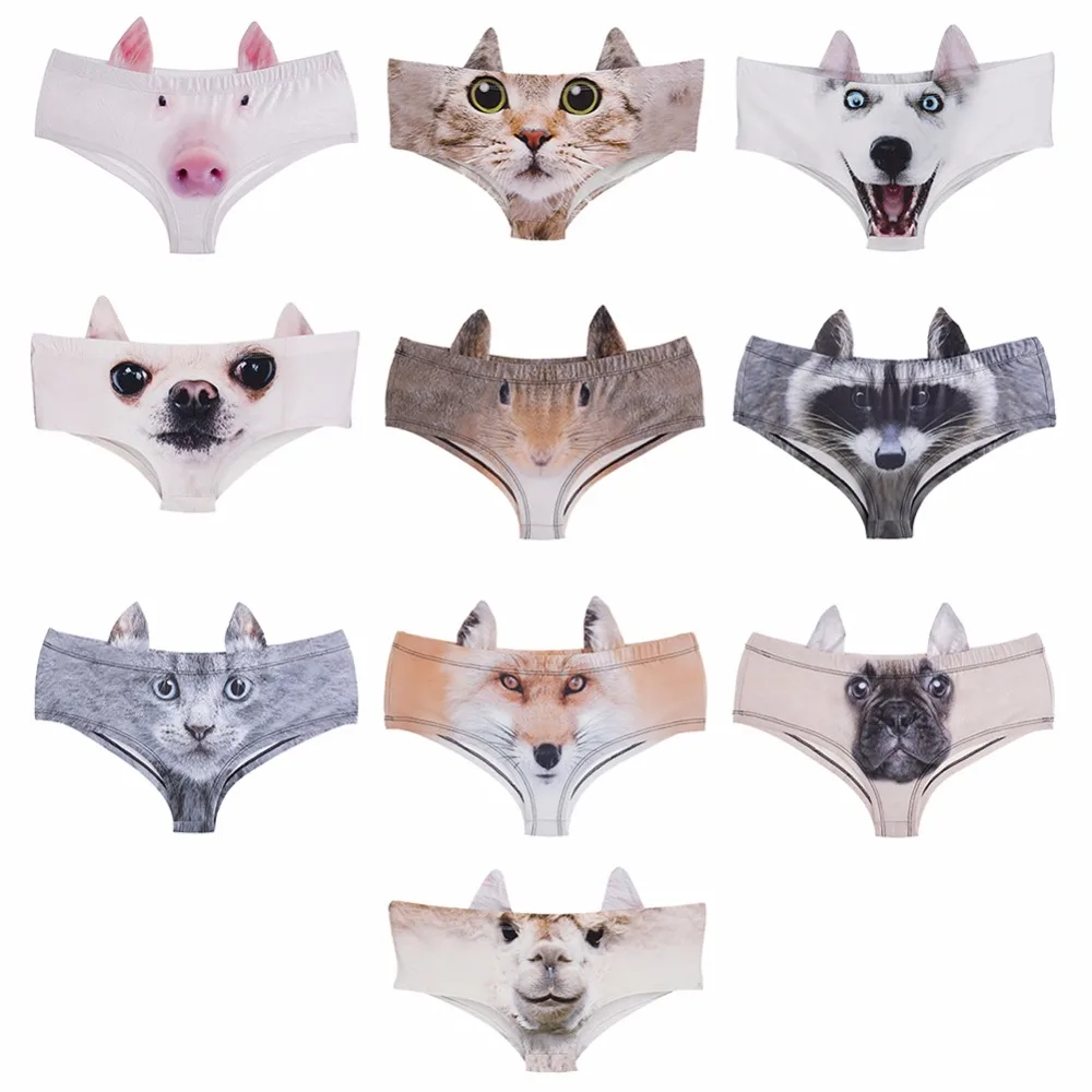 

2019 New Womens' 3D Animal Print Cute Underwear Briefs with Ears Cat ear Fox ear Pig Wolf Printing Cute Underwear For Women