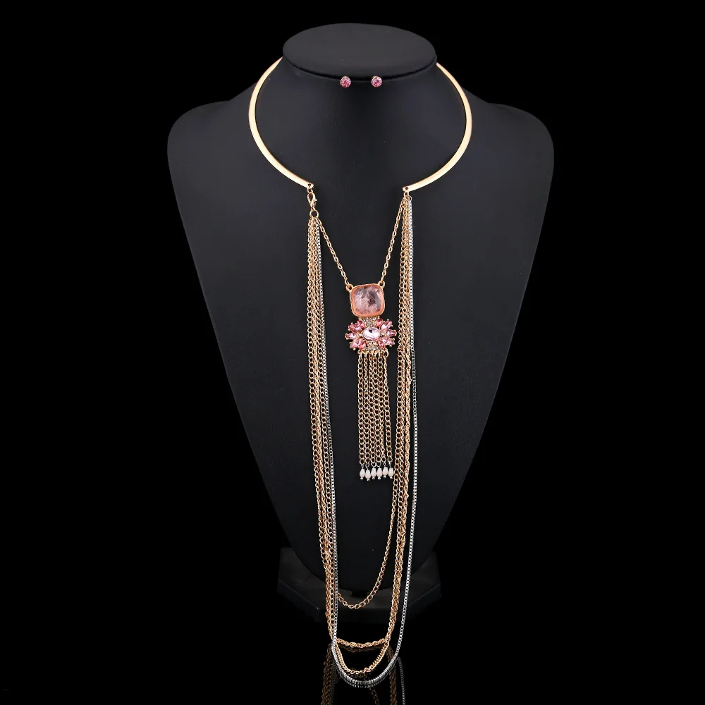 

Luxury Vogue Multilayer Chain Necklace Ravishing Collar Torques Fashion Jewelry Necklace Earrings Sets For Women Ladies