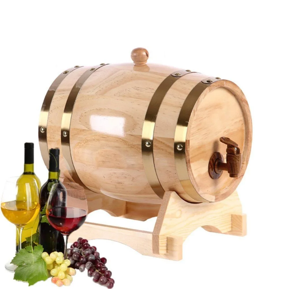 1.5L Beer Brewing Keg Wood Oak Timber Wine Barrel for Whiskey Rum Barrel Hotel Restaurant Home Brew Display Mini Alcohol Bucket