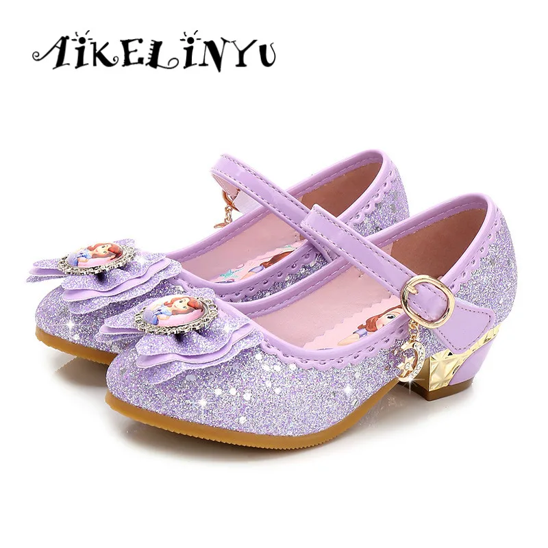

Girl Princess Shoes 2019 Spring Fashion Baby Girl Crystal Shoes Bows High Heels Sophia Girls Party Lady Shoes Dance Shiny Shoes