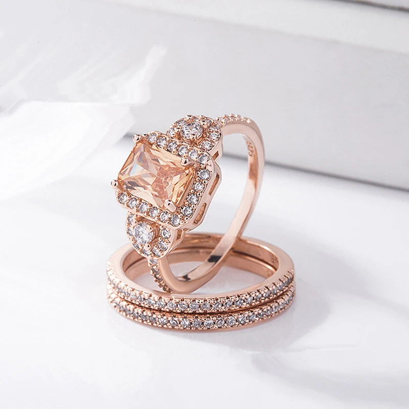 

2018 Newest Antique Vintage Design Milgrain 2 Carat Round Morganite Ring Set For Woman Jewelry Wedding Engagement Gifts