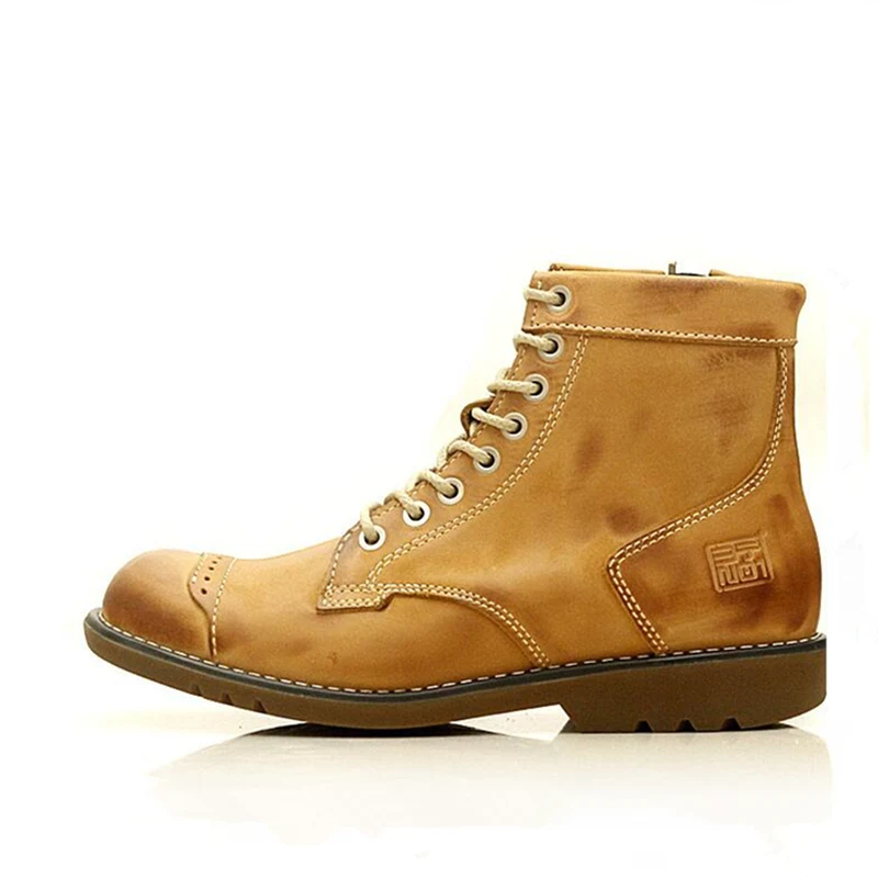 Clearance Sale !! Classical Retro Mens Boots Genuine Leather Lace Up Ankle Boots Zip Work Safety Boots Man Desert Boots