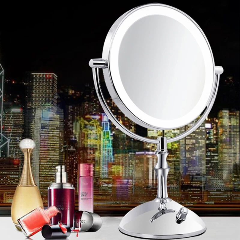 

Double-Sided Lighted Makeup Mirror 8 Inch Desktop Cosmetic Mirror with LED Lights 1x/3x magnification Polished Chrome Finish