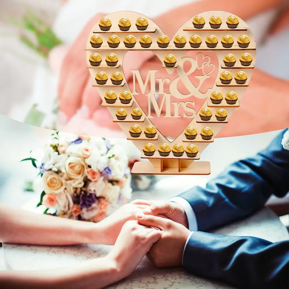 Шоколадный Дисплей Подставка Mr& Mrs деревянные сердца Дерево Свадебный деко День Рождения декорации на свадьбу, вечеринку подарки для гостей свадебный душ