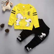 Одежда для маленьких мальчиков в Корейском стиле; куртка-кардиган на молнии с рисунком собаки+ черные штаны; детские спортивные костюмы; Bebes